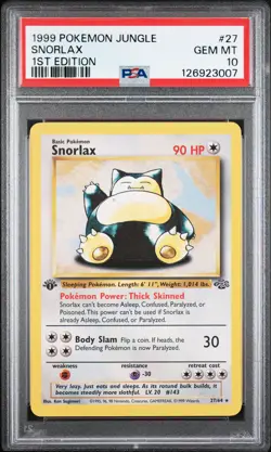 1999 POKEMON JUNGLE 1ST ED #27 SNORLAX PSA 10 - Image 1