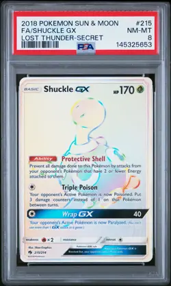 2018 POKEMON SUN & MOON LOST THUNDER SECRET #215 FULL ART/SHUCKLE GX PSA 8 - Image 1