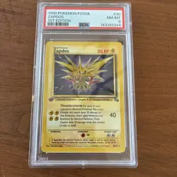1999 Pokemon Fossil #30 Zapdos 1st Edition PSA 8 - Image 1