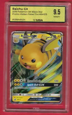 2019 Pokemon S & M Black Star Hidden Fates tins Promo Raichu GX Graded MBA 9.5 - Image 1