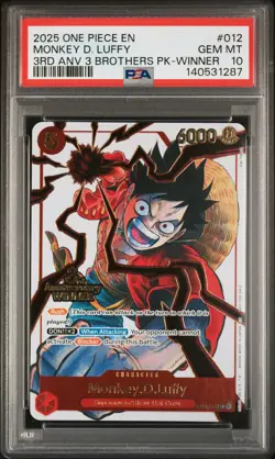 2025 ONE PIECE 3RD ANV TOURNAMENT 3 BROTHERS PACK WINNER MONKEY D. LUFFY PSA 10 - Image 1