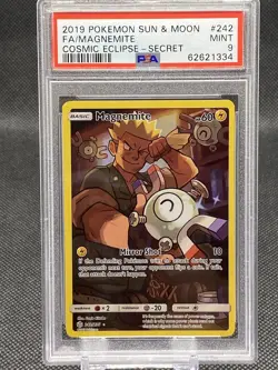 Pokemon 2019 Sun Moon Cosmic Eclipse Magnemite Full Art #242 Secret Rare PSA 9 - Image 1