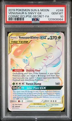 Pokemon Venusaur & Snivy GX Cosmic Eclipse Secret Rare Full Art #249 PSA 10 - Image 1