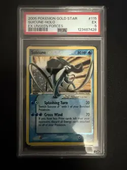 Pokemon Gold Star EX 2005 Unseen Forces #115 Suicune Holo PSA - Image 1