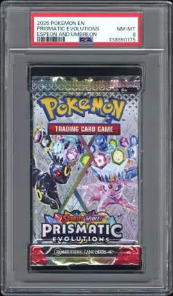 2025 Pokemon SV Prismatic Evolutions Pack Espeon & Umbreon PSA 8 NM-MT - Image 1