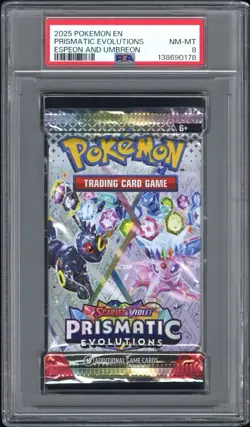 2025 Pokemon SV Prismatic Evolutions Pack Espeon & Umbreon PSA 8 NM-MT - Image 3