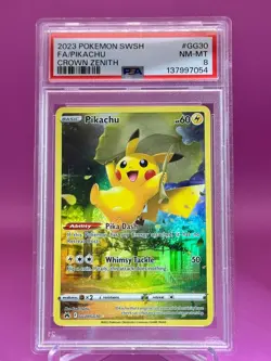 2023 POKEMON SWORD & SHIELD CROWN ZENITH #GG30 FULL ART/PIKACHU PSA 8 - Image 1