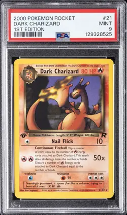 2000 POKEMON ROCKET 1ST ED #21 DARK CHARIZARD PSA 9 - Image 1