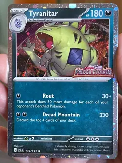 POKEMON TYRANITAR 135/193 RARE COSMOS HOLO WITH SWIRL PALDEA EVOLVED STAMPED NM - Image 1