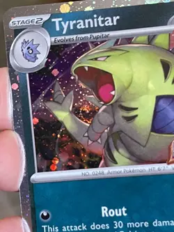 POKEMON TYRANITAR 135/193 RARE COSMOS HOLO WITH SWIRL PALDEA EVOLVED STAMPED NM - Image 3
