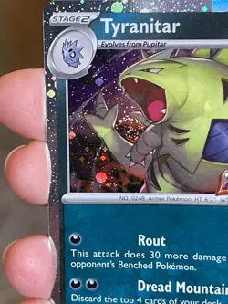 POKEMON TYRANITAR 135/193 RARE COSMOS HOLO WITH SWIRL PALDEA EVOLVED STAMPED NM - Image 4