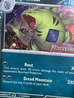 POKEMON TYRANITAR 135/193 RARE COSMOS HOLO WITH SWIRL PALDEA EVOLVED STAMPED NM - Image 5