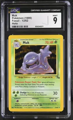 CGC 9 MINT Muk 1999 Fossil 13/62 Holo Pokemon Card - Image 1
