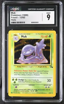 CGC 9 Muk 13/62 Holo Fossil Pokemon Card - Image 1