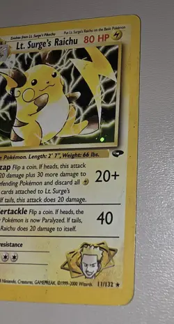 Lt. Surge’s Raichu #11 Holo Rare | Gym Challenge | WOTC Pokemon Card (2000) – MP - Image 3