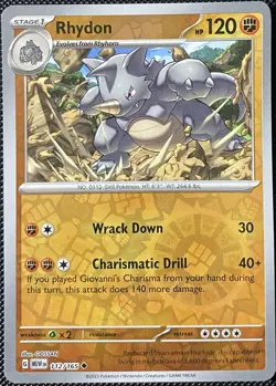 Rhydon 112/165 Sv: Scarlet & Violet 151 Reverse Holo - Pokemon Card - Image 1