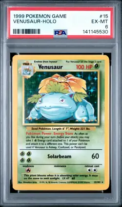 Pokemon Venusaur Base Set 015/102 PSA 6 Holo Rare Stage 2 English Card - Image 1