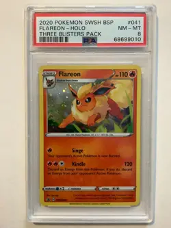 2020 Pokemon Black Star Promo SWSH041 Flareon Holo PSA 8 - Image 1