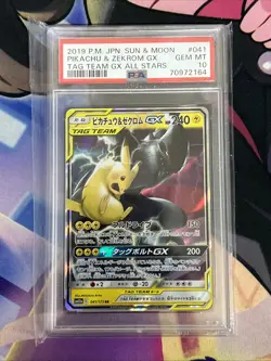 2019 POKEMON JPN SUN & MOON TAG TEAM ALL STARS PIKACHU & ZEKROM GX PSA 10 #041 - Image 1