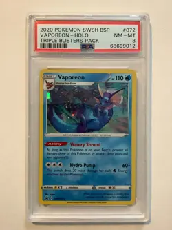 2020 Pokemon Black Star Promo SWSH072 Vaporeon Holo PSA 8 - Image 1