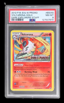 2012 Pokemon: VOLCARONA BW40 - [Dark Explorers PRERELEASE] - STAFF Stamp - PSA 8 - Image 1