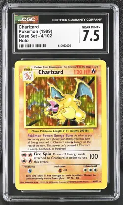 CGC 7.5 Charizard 1999 Base Set 4/102 Holo Pokemon Card - Image 1