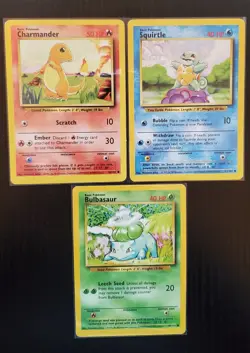 Charmander Squirtle Bulbasaur NM Original 1999 Base Set Pokemon Card Starter Lot - Image 1