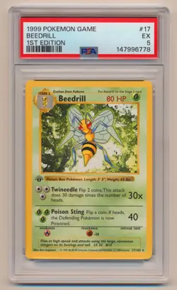 PSA 5 Pokemon Base Set 1st Edition Rare Beedrill 17/102 EX Condition! - Image 1