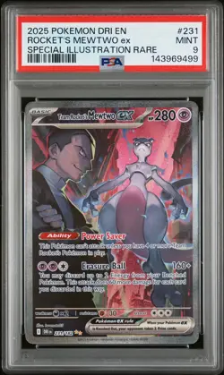 2025 POKEMON DRI EN-DESTINED RIVALS #231 TEAM ROCKET'S MEWTWO EX PSA 9 - Image 1