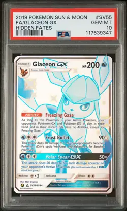 2019 POKEMON SUN & MOON HIDDEN FATES #SV55 FULL ART/GLACEON GX PSA 10 - Image 1