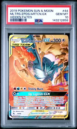 2019 POKEMON SUN & MOON HIDDEN FATES #44 MOLTRES & ZAPDOS & ARTICUNO GX PSA 10 - Image 1