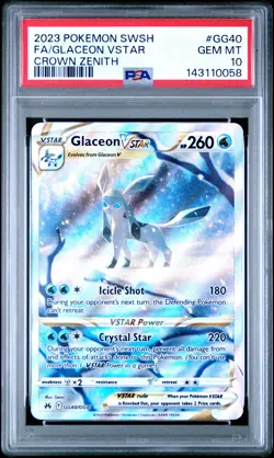 2023 POKEMON SWORD & SHIELD CROWN ZENITH #GG40 FULL ART/GLACEON VSTAR PSA 10 - Image 1