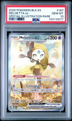 2025 POKEMON SPANISH BLK SPECIAL ILLUSTRATION RARE #167 MELOETTA EX PSA 10 - Image 1