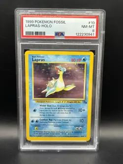 PSA 8 Lapras 10/62 Pokemon Fossil Unlimited Holo Rare TCG NM - Image 1