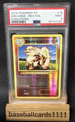 2016 POKEMON XY EVOLUTIONS #18 ARCANINE-REVERSE FOIL PSA 9 P1 - Image 1