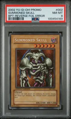 2002 YUGIOH BPT-002 SUMMONED SKULL SECRET REVERSE FOIL ERROR PSA 8 NM #100454169 - Image 1