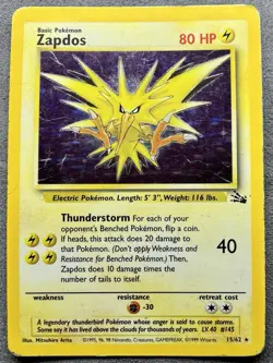 Pokemon TCG Zapdos 15/62 Fossil Unlimited Holo Rare Card MP - Image 1