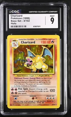 CGC 9 MINT Charizard 1999 Base Set 4/102 Holo Pokemon Card - Image 1