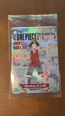 One Piece Card Game MONKEY D. LUFFY College Basketball Promo SEALED - MINT - Image 1