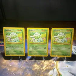 Vintage Pokemon TCG Base Set Bulbasaur 44/102 Lot of 3 Cards 1999 English - Image 1