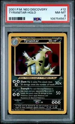 PSA 8 Tyranitar 12/75 HOLO Unlimited Neo Discovery Pokemon Card NM MINT - Image 1
