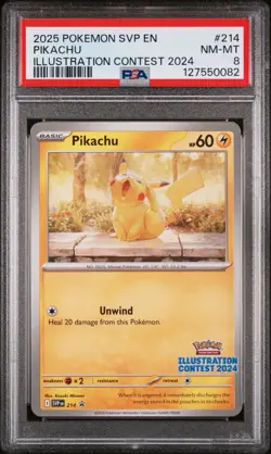 2025 POKEMON SVP EN-SV BLACK STAR PROMO ILLUSTRATION CONTEST 2024 PIKACHU PSA 8 - Image 1