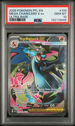 2025 POKEMON PFL EN-PHANTASMAL FLAMES ULTRA RARE #109 MEGA CHARIZARD X EX PSA 10 - Image 1