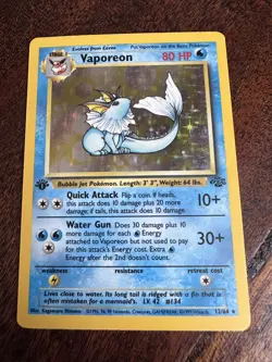 Vaporeon Pokemon Card Holo Holographic 1st Edition 12/64 Rare Jungle 1999 WOTC - Image 2