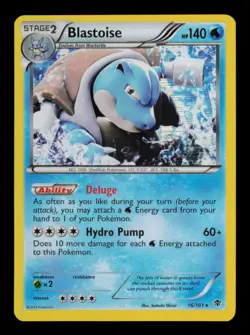 Pokemon Card Blastoise 16/101 Plasma Blast BW Deluge Holo Rare Foil LP 2013 - Image 1