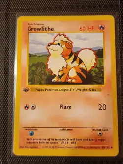 Pokemon Card Growlithe 1st Edition Base Set Shadowless 28/102 - Image 1