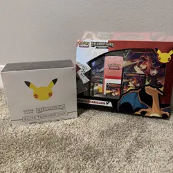 Pokemon Celebrations ETB + Lance’s charizard v collection box lot factory sealed - Image 1
