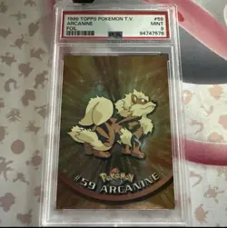 1999 Topps Pokemon TV #59 Arcanine Foil Black Logo PSA 9 MT - Image 1