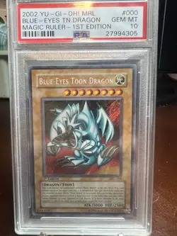 2002 Yu-Gi-Oh! TCG Blue-Eyes Toon Dragon MRL-000 1st Edition Secret Rare PSA 10 - Image 1