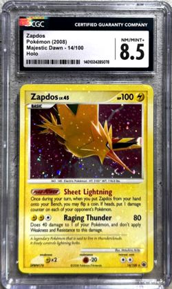 Pokemon Card Zapdos Holo Rare CGC 8.5 NM/Mint+, Majestic Dawn 14/100, 2008 (1) - Image 1
